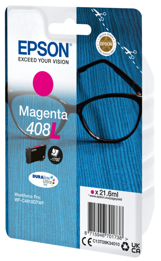 Originálna náplň EPSON C13T09K34010, T09K340, 408L, purpurový, 21.6ml, Epson WF-C4810DTWF