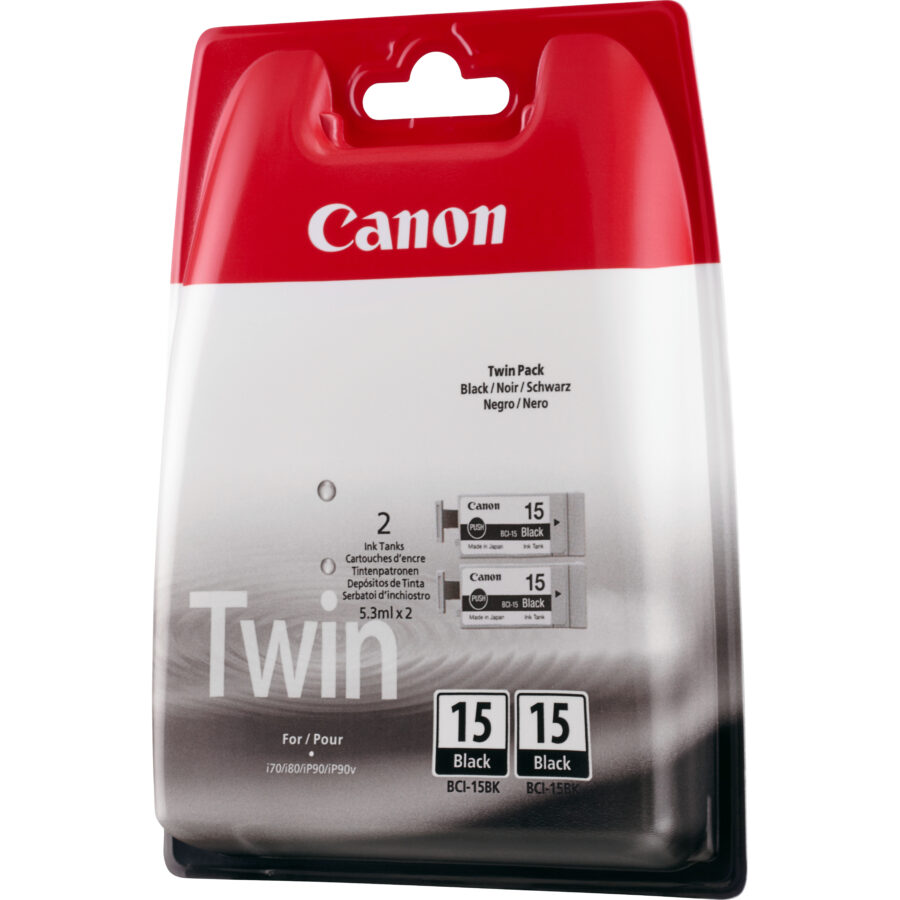 Originálna náplň CANON BCI-15BK, PN 8190A002 čierny i70 / i80, PIXMA iP90 (2ks) 2x390 strán