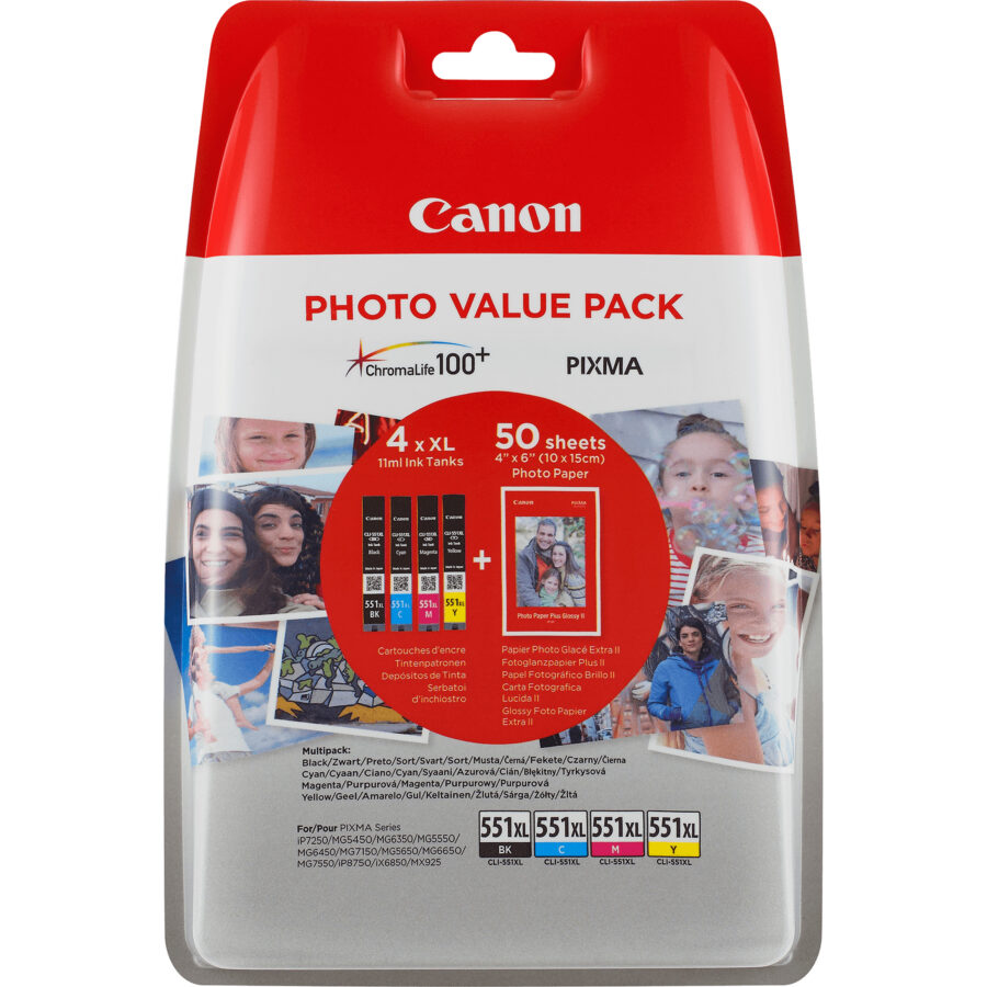 Originálna náplň Canon CLI-551XL C / M / Y / BK Photo Paper Value Pack, CMYK 6443B006