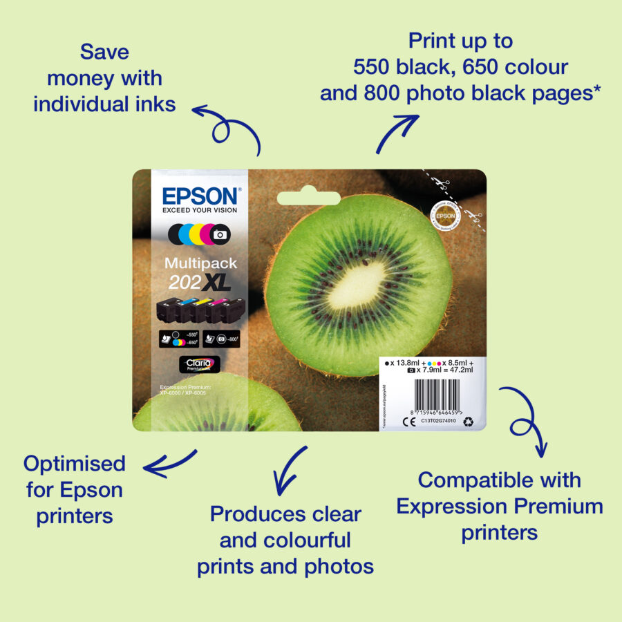 Originálna sada EPSON C13T02E74010, 202, CMYK čierny + farebný 1x6.9ml 4x4.1ml