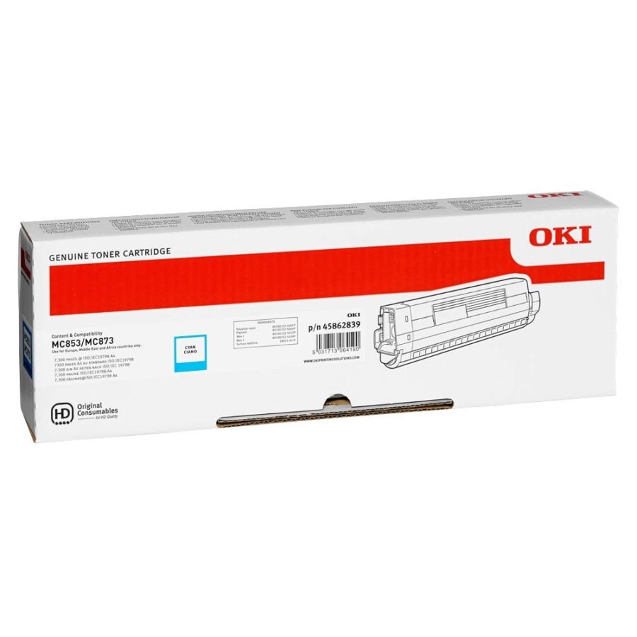 Originálny toner OKI 45862839, azúrový, 7300str., MC853, MC873