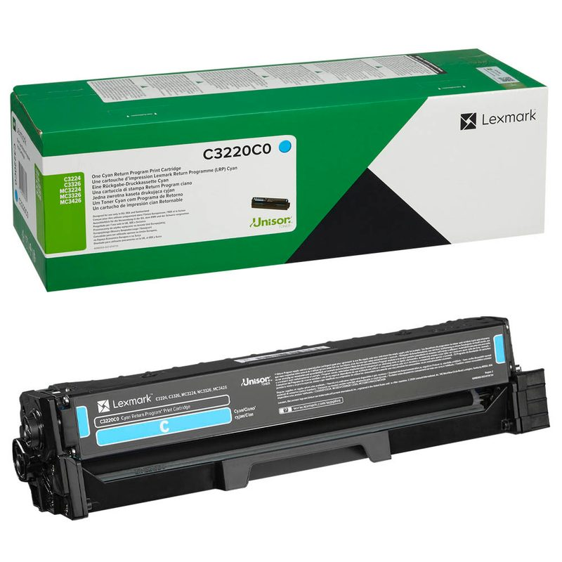 Originálny toner LEXMARK C3220C0, azúrový, 1500str., return, Lexmark C3224dw, C3326dw, MC3224