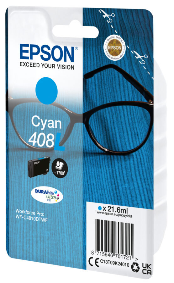 Originálna náplň EPSON C13T09K24010, T09K240, 408L, azúrový, 21.6ml, Epson WF-C4810DTWF