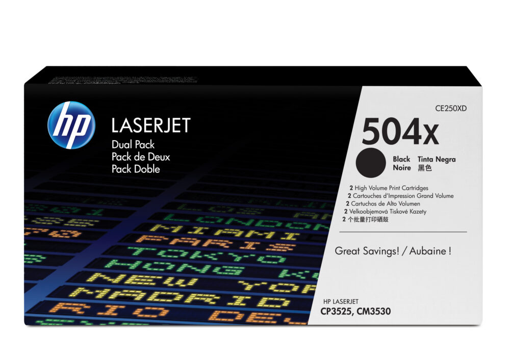 Originálny toner HP CE250XD, čierny, HP 504X, dualpack 2 x 10 500 str.